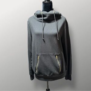 Lily & Lottie Black Hoodie Gold Zipper Pocket Women’s Size L Cozy Pullover